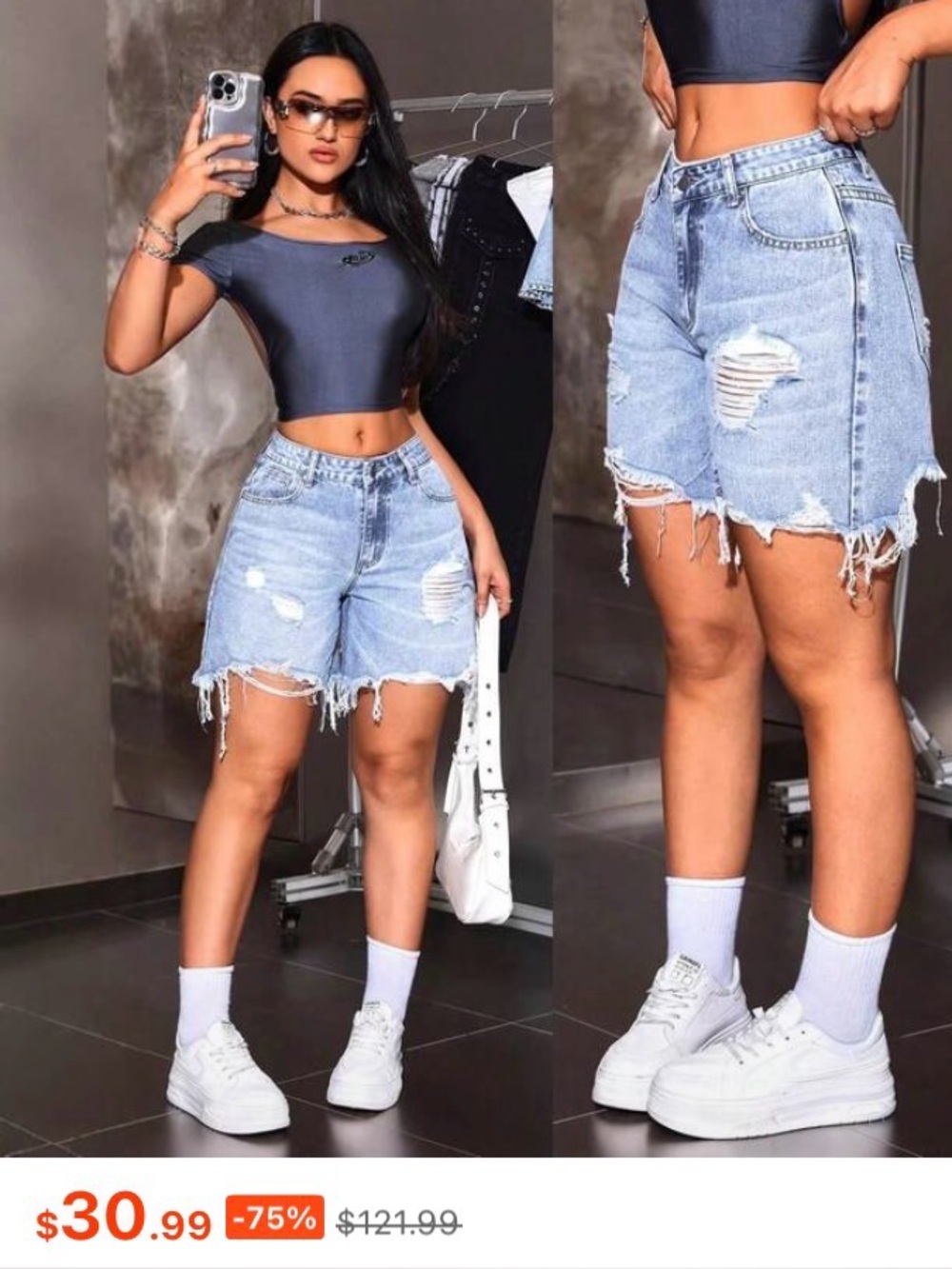 SHEIN Light Blue Distressed High-Waist Jean Shorts